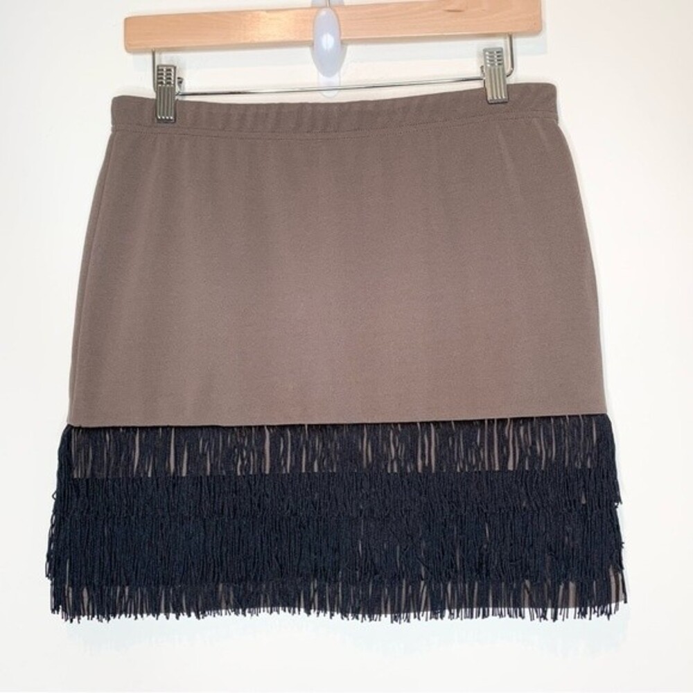 BB Dakota Taupe Skirt with Black Fringe